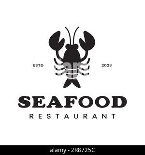 Retro vintage seafood logo for restaurant featuring a silhouette of a lobster Stock Vector