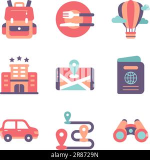 Tourism and Travel Icon Set in Flat Style Icon Stock Vector