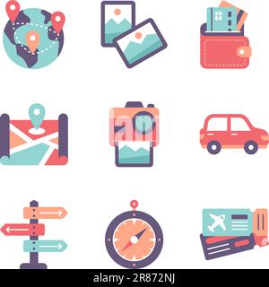 Tourism and Travel Icon Set in Flat Style Icon Stock Vector