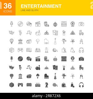 Entertainment Line Web Glyph Icons. Vector Illustration of Holiday Outline and Flat Symbols. Stock Vector