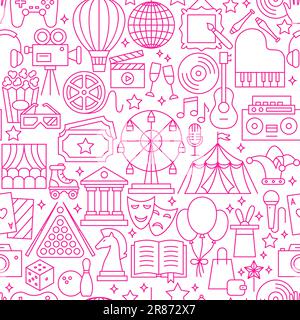 Entertainment Line Seamless Pattern. Vector Illustration of Outline Design. Stock Vector