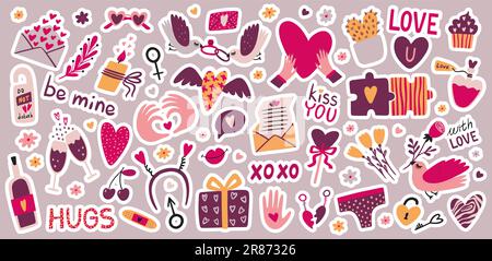 Set Of Cute Vector Love Stickers For Planner Scrapbooking Collection With  Elements For Valentines Day Romantic Doodle Vector Elements Vector  Illustration Stock Illustration - Download Image Now - iStock