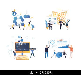Set of software developers creating application Stock Vector