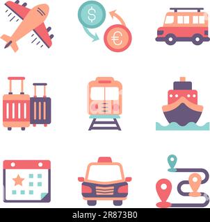 Tourism and Travel Icon Set in Flat Style Icon Stock Vector