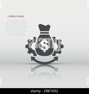Money optimization icon in flat style. Gear effective vector illustration on white isolated background. Finance process business concept. Stock Vector