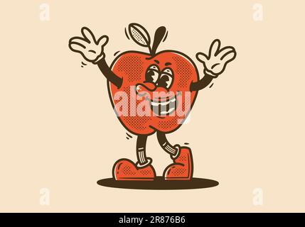 Vintage mascot character design of red apple with happy expression Stock Vector