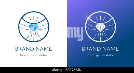 Diamond with abstract bird wings in circle logo. Jewelry and bijouterie business brand identity logotype design concept. Luxury jewellery boutique company corporate branding vector eps template Stock Vector