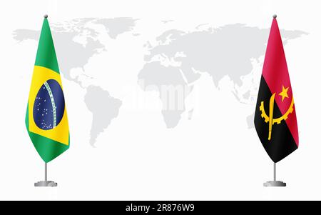 Brazil and Angola flags for official meeting against background of world map, vector Stock Vector