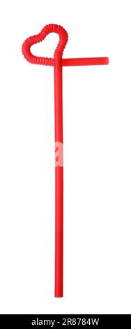 Plastic red cocktail tube isolated on white Stock Photo