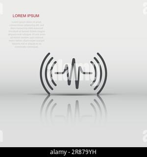 Sound wave icon in flat style. Heart beat vector illustration on white isolated background. Pulse rhythm business concept. Stock Vector