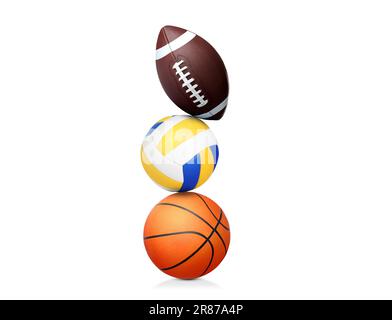 Stack of different sport balls on white background Stock Photo - Alamy