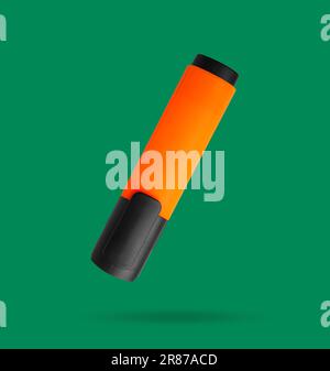 Orange marker falling on green background. Highlighter Stock Photo