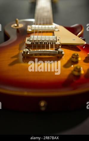 Epiphone Les Paul Standard Photo, Nikon Photography, Color Photo, Ice Tea Color in Low Light Stock Photo