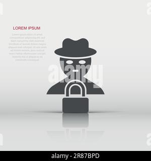 Fraud hacker icon in flat style. Spy vector illustration on isolated background. Cyber defend business concept. Stock Vector
