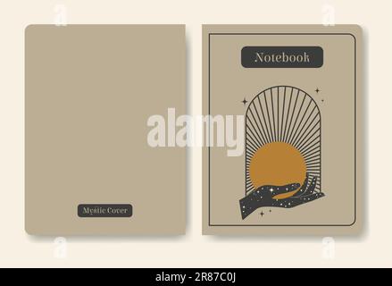 Magic hand holding sun witchcraft template for notebook cover. Vintage mystical style. Stock Vector