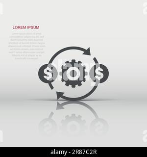 Money optimization icon in flat style. Gear effective vector illustration on white isolated background. Finance process business concept. Stock Vector