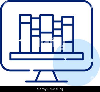 Electronic library access from desktop computer. Online book collection for studying or fun. Pixel perfect icon Stock Vector