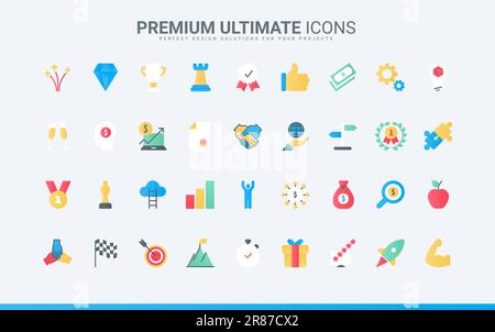 Cup award and medal trophy for best puzzle solution of winner, business chart growth and money bag, strategy and party celebration. Success thin trend Stock Vector