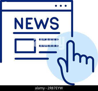 Reading news online from digital media source. Finger tapping on browser. Pixel perfect, editable stroke Stock Vector