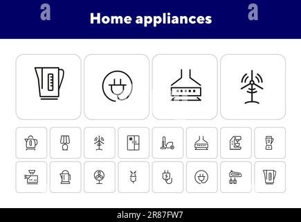 Home appliances line icon set Stock Vector