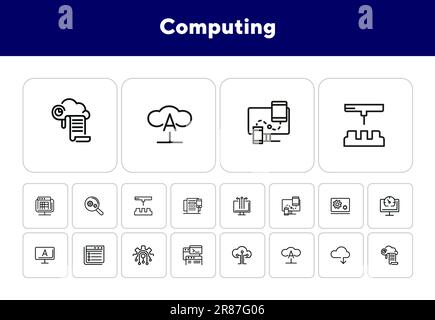Computing line icon set Stock Vector