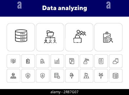 Data analyzing line icon set Stock Vector