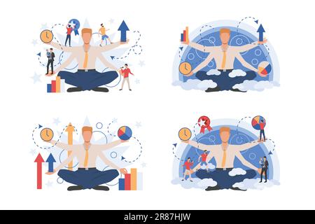 Multi armed businessman set Stock Vector
