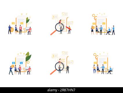 Set of business analysts working with financial documents Stock Vector