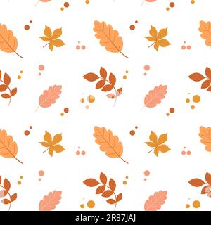 Seamless pattern with acorns and autumn leaves. Perfect for wallpaper, gift paper, pattern fills, web page background, autumn greeting cards. Stock Vector