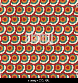 Retro 70s Geometric Circular Pattern. Vintage Wallpaper. Stock Vector