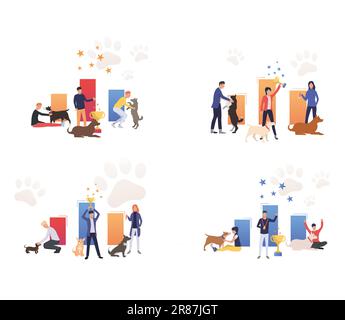 Set of dog owners winning in pet competitions Stock Vector
