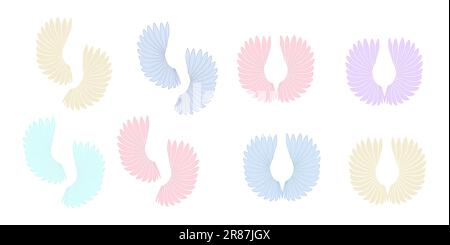 Set Of Pastel Colored Angel Wings Isolated On White Background Stock Vector