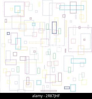 Background made of white squares of various sizes with colored dashed line edges. Vector illustration. Stock Vector