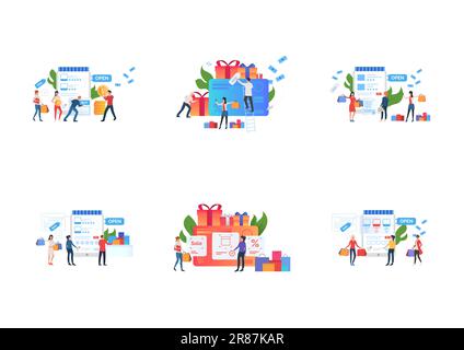 Customers feedback set vector illustration. Cartoon tiny people holding ...
