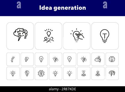 Idea generation line icon set Stock Vector