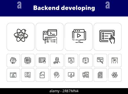 Backend developing line icon set Stock Vector