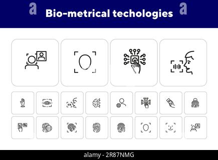 Bio-metrical techologies line icon set Stock Vector
