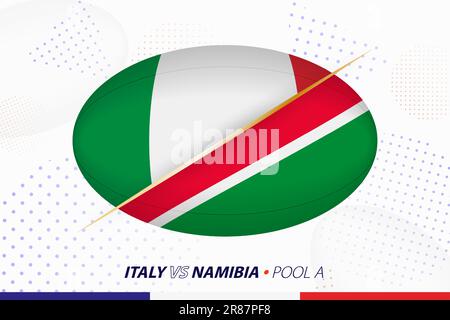 Rugby match between Italy and Namibia, concept for rugby tournament. Vector flags stylized in shape of oval ball. Stock Vector