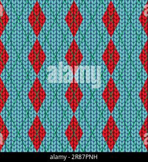 Argyle Style Sweater Pattern. Red Blue Realistic Simple Knit Texture Stock Vector