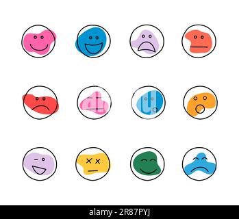 Doodle Style Outline Face Expression with Organic Shapes Stock Vector