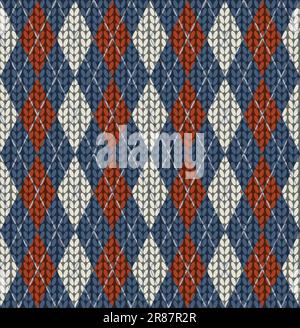 Argyle style Knitted Texture. Stylish Sweater Fabric Pattern Stock Vector