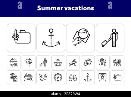 Summer vacations line icon set Stock Vector