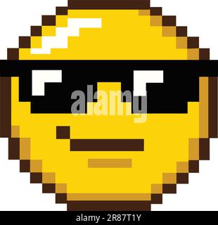 8bit pixel art of an emoji emoticon wearing black sunglasses Stock Vector