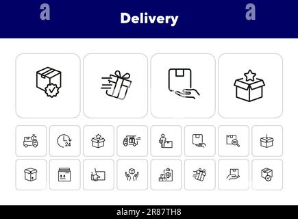 Delivery line icon set Stock Vector