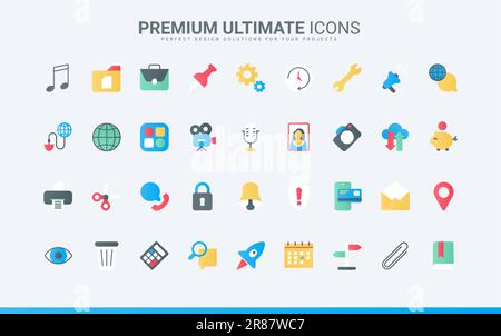 Microphone and calculator, video and music gallery web application in phone, email and location info search, global support service. Mobile apps trend Stock Vector
