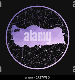 Turkey icon. Vector polygonal map of the country. Turkey icon in geometric style. The country map with purple low poly gradient on dark background. Stock Vector