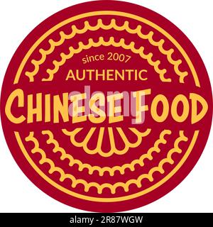 Tasty authentic dishes and recipes from Oriental countries. Chinese food and meal since 2007. Logo of shop or restaurant. Promotional banner or label, Stock Vector
