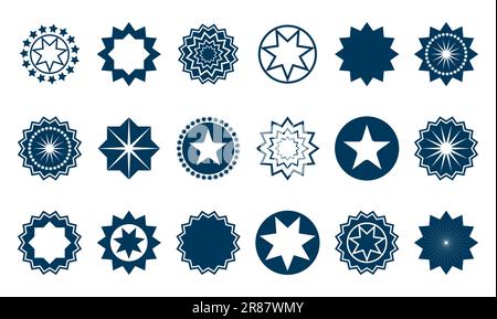 Collection Of Different Geometric Decorative Star Icons. Blue Star Symbol Vector Illustration Stock Vector