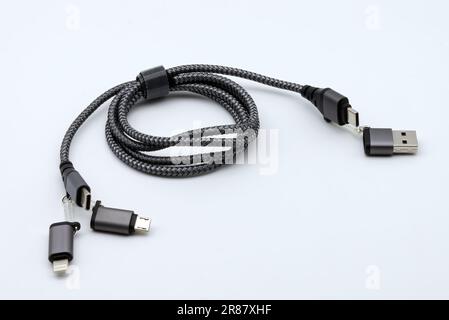 Multi Charging Cable with adapters isolated on white background Stock Photo
