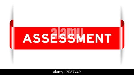Red color inserted label banner with word assessment on white background Stock Vector